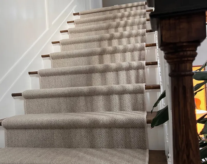 Close up of Beige Stair carpeting 